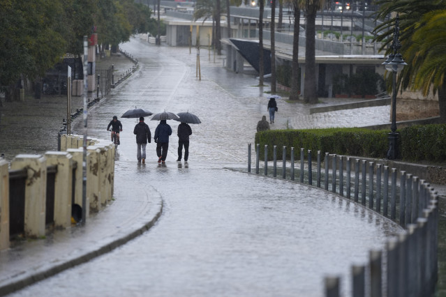 Archivo - Varias se protegen de la lluvia con un paraguas. A 03 de marzo de 2025, en Sevilla (Andalucía, España).