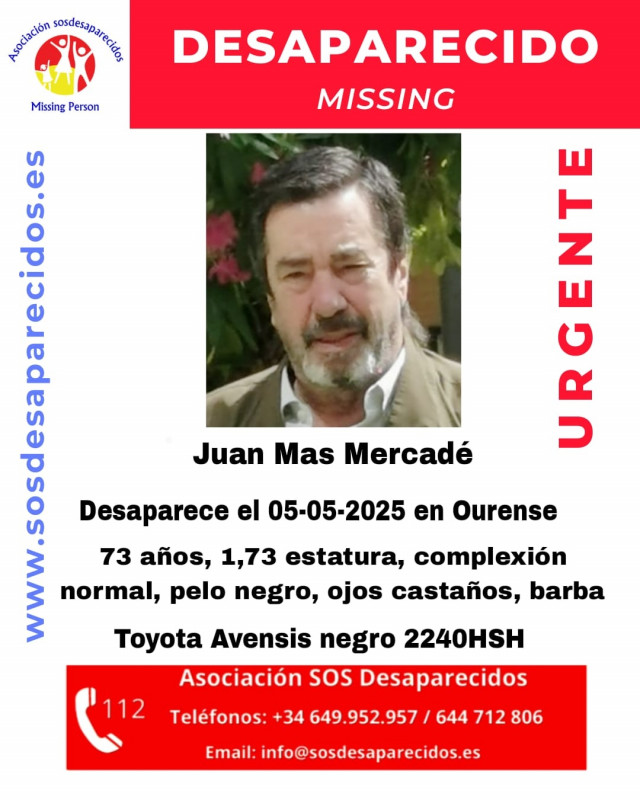 Imagen de Juan Mas Mercadé difundida por SOS Desaparecidos.