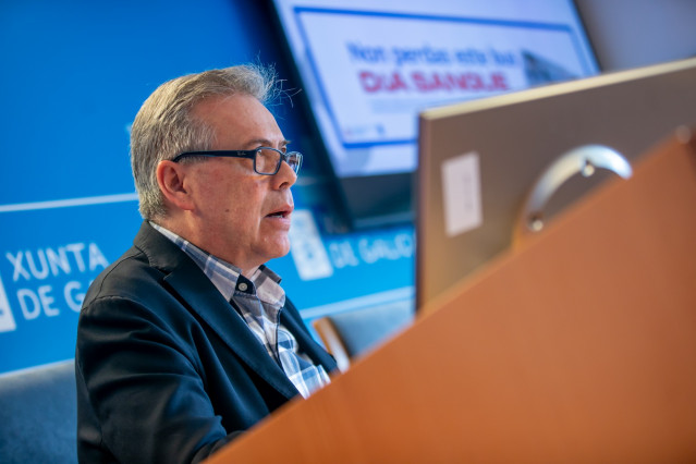 El conselleiro de Sanidade, Antonio Gómez Caamño, en rueda de prensa, a 14 de mayo de 2025.