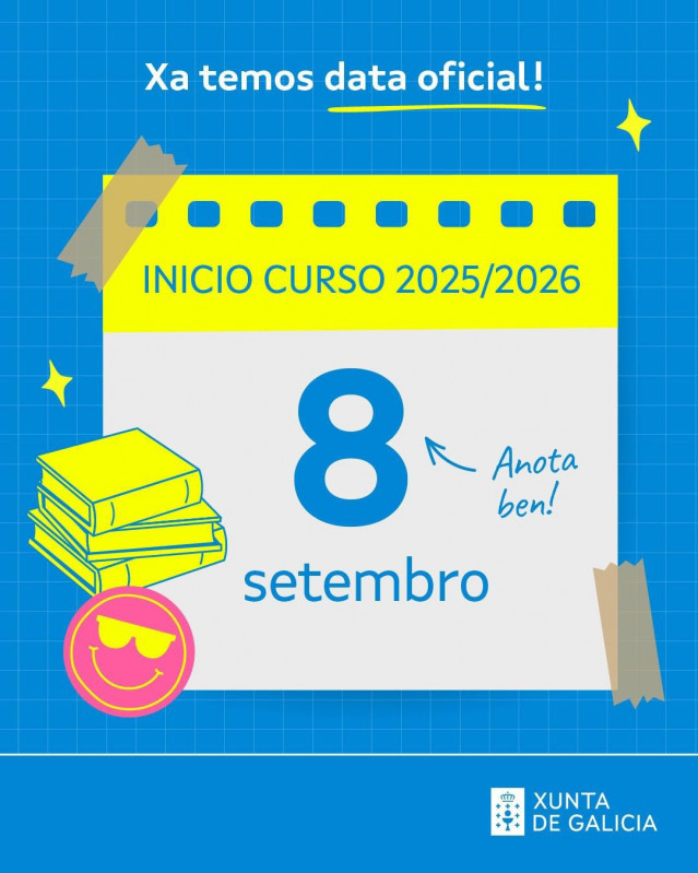 El curso escolar 2025/26 arrancará el 8 de septiembre en Galicia y finalizará el 19 de junio