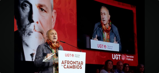 El secretario general de UGT, Pepe Álvarez, durante la clausura del II Congreso Federal de UGT-SP