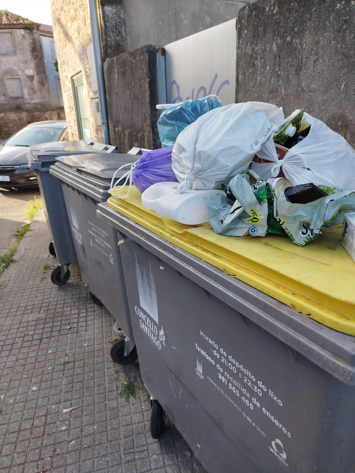 Basura acumulu00e1ndose en contenedores en Santiago