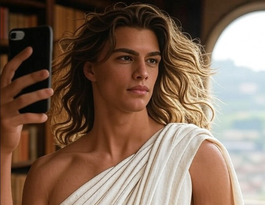 Narciso sacu00e1ndose un selfie en una imagen creada por IA