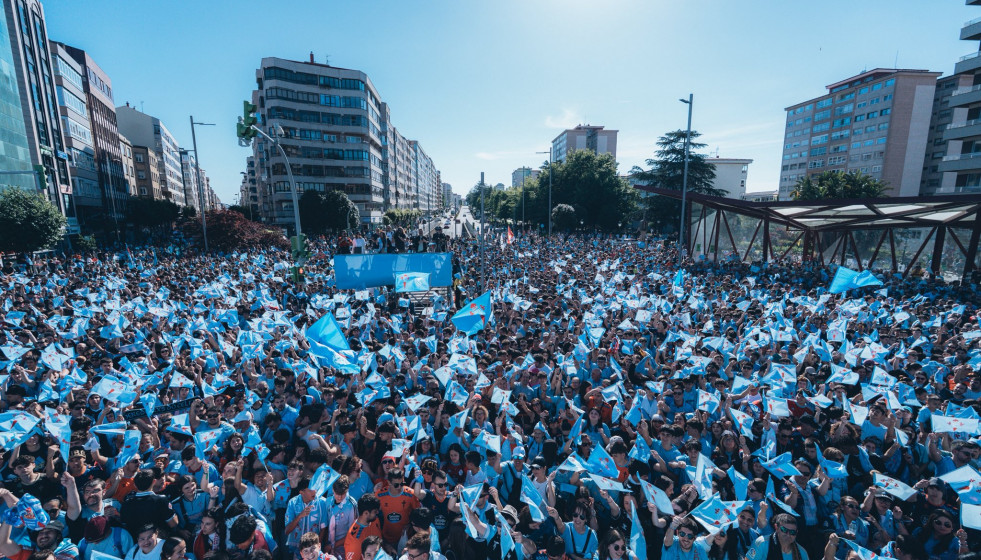Celebración para la clasificación para Europa en una imagen del Celta de Vigo