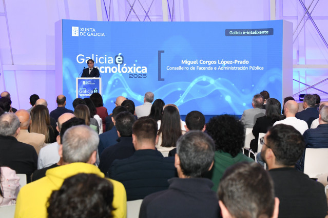 El conselleiro de Facenda e Administración Pública, Miguel Corgos, en la inauguración de la jornada Galicia é-Tecnolóxica.