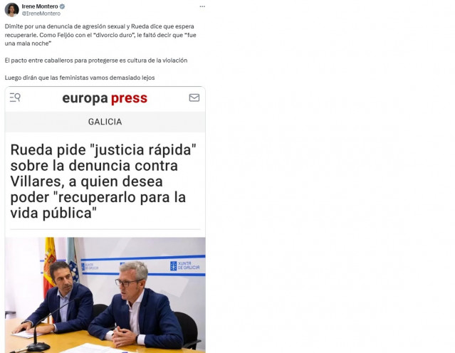 Mensaje publicado por la dirigente de Podemos Irene Montero