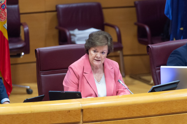 La presidenta del Tribunal de Cuentas, Enriqueta Chicano, durante su comparecencia ante la Comisión Mixta para las Relaciones con el Tribunal de Cuentas, en el Senado, a 27 de mayo de 2025, en la Sala de Europa del Senado (Madrid, España). Chicano ha pres