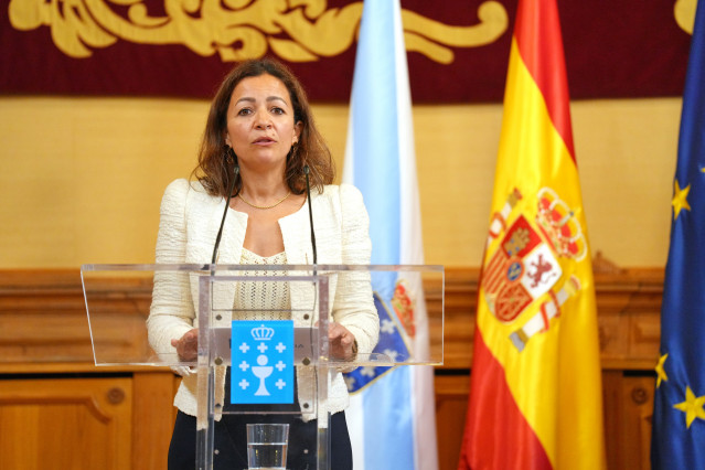 La nueva conselleira do Mar, Marta Villaverde, durante el acto de su toma de posesión en Pazo de Raxoi, a 5 de junio de 2025, en Santiago de Compostela, A Coruña (España). Marta Villaverde toma posesión de su car tras la dimisión del anterior conselleiro