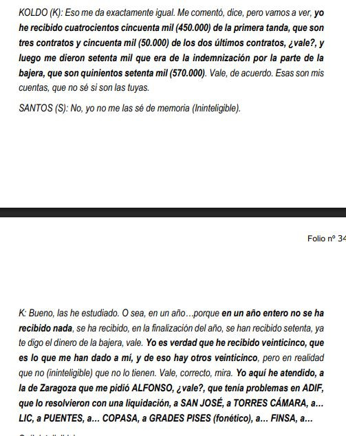 Captura de pantalla del informe de la UCO en el que se transcribe una conversaciu00f3n entre Koldo y Santos Cerdu00e1n
