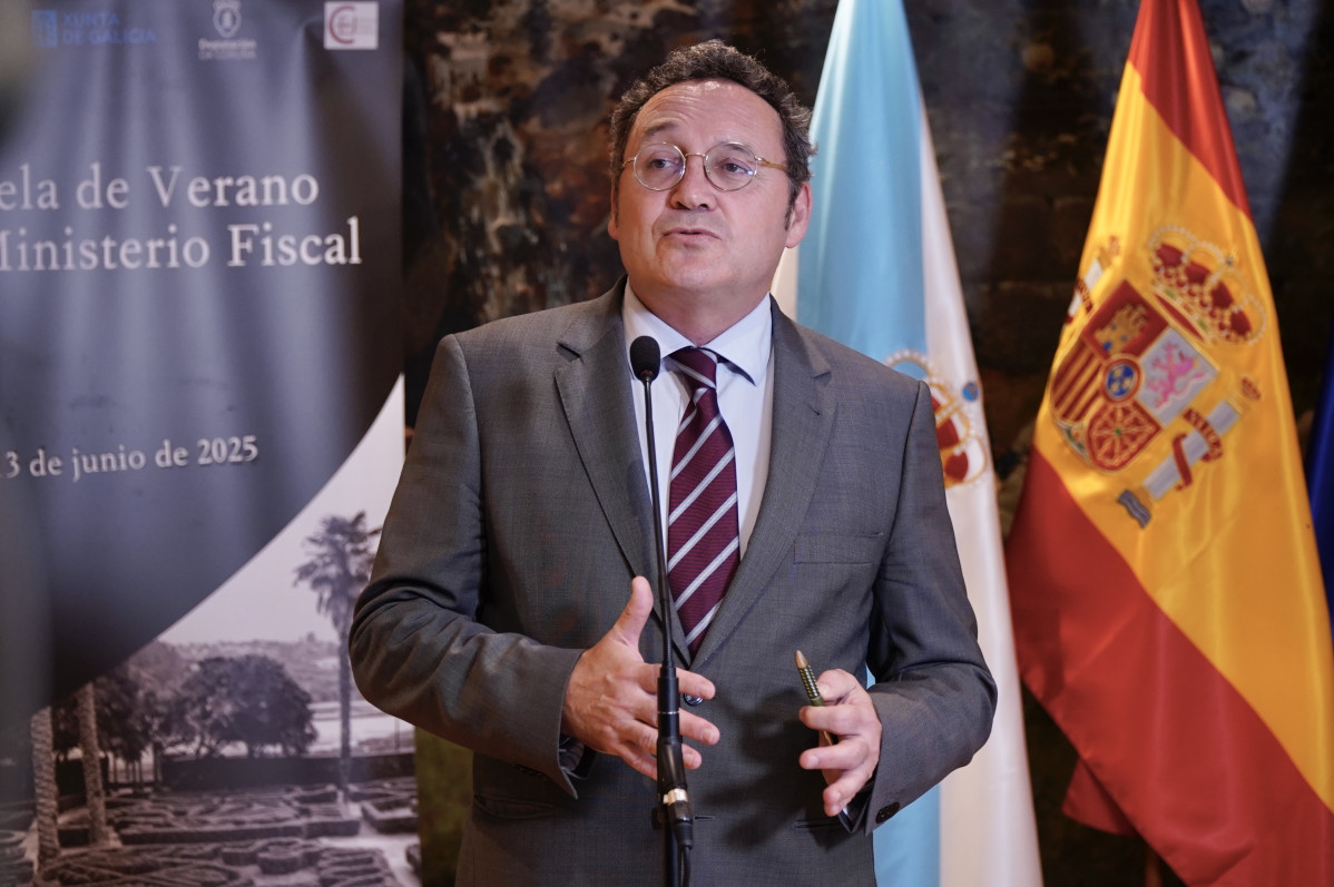 El fiscal general del Estado, Álvaro García Ortiz, clausura la escuela de verano del Ministerio Fiscal, en el Pazo de Mariñán, a 13 de junio de 2025, en Bergondo, A Coruña (España).