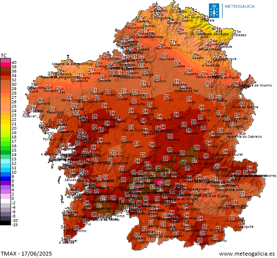 Temperaturas previsas por Meteogalicia para martes