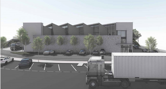 Infografía de la futura planta de semoconductores fotónicos, del proyecto Sparc, en la ciudad de Vigo.