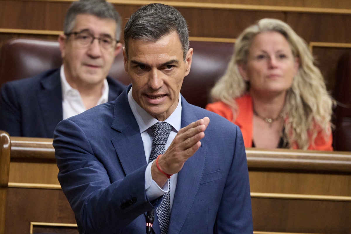El presidente del Gobierno, Pedro Sánchez, interviene durante una sesión de control al Gobierno.