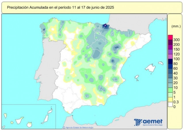 Las lluvias acumuladas en este año hidrológico ascienden a 615 l/m2, un 13% más de lo normal.