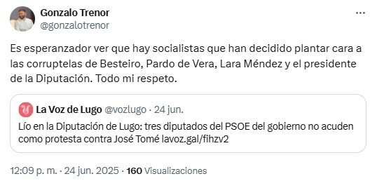Mensaje publicado por el diputado del PPdeG en su perfil de la red social 'X'