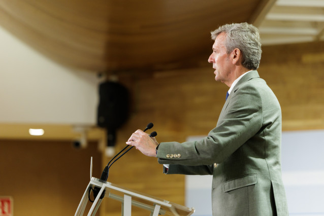El presidente de la Xunta, Alfonso Rueda, en la rueda de prensa posterior a la reunión del Consello