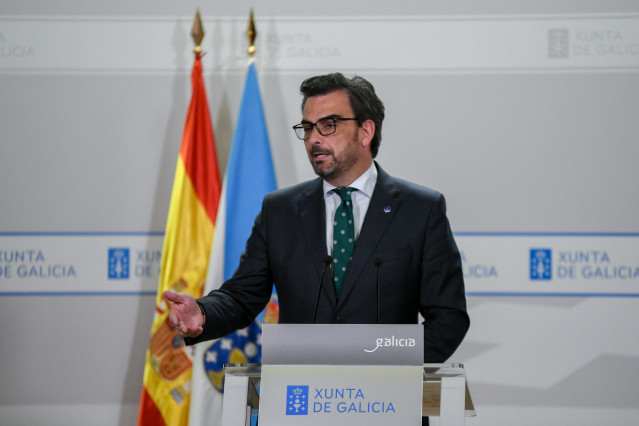 El conselleiro de Presidencia, Xustiza e Deportes, Diego Calvo, en rueda de prensa posterior a la reunión del Consello de la Xunta, a 23 de junio de 2025.
