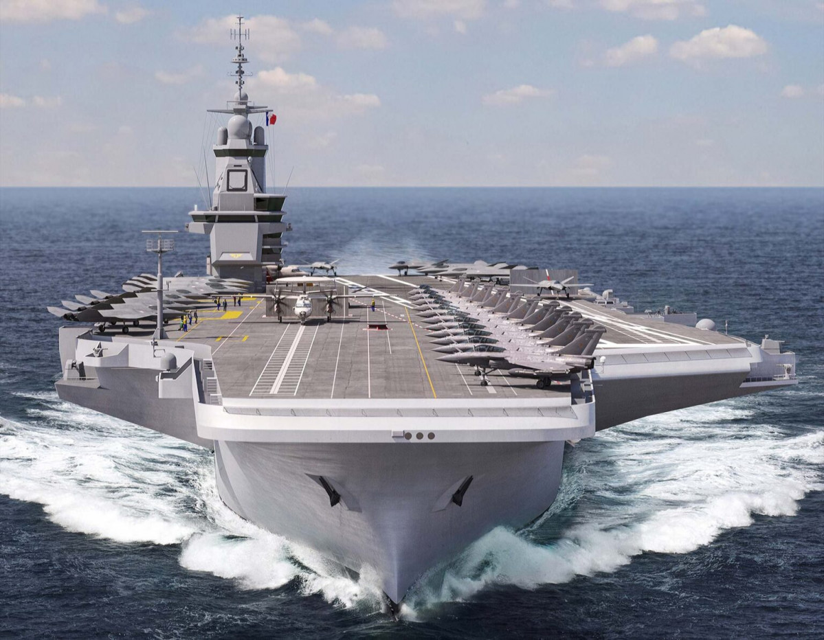 Recreaciu00f3n del futuro nuevo portaviones nuclear francu00e9s en una imagen de MO Porte Avions