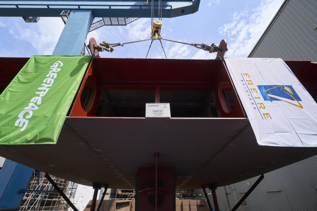 Archivo - Puesta de quilla del nuevo velero de Greenpeace