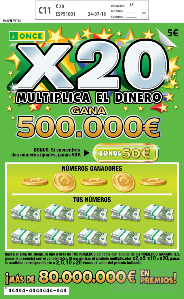 Archivo - Un boleto ‘Rasca X20’ ee La Once