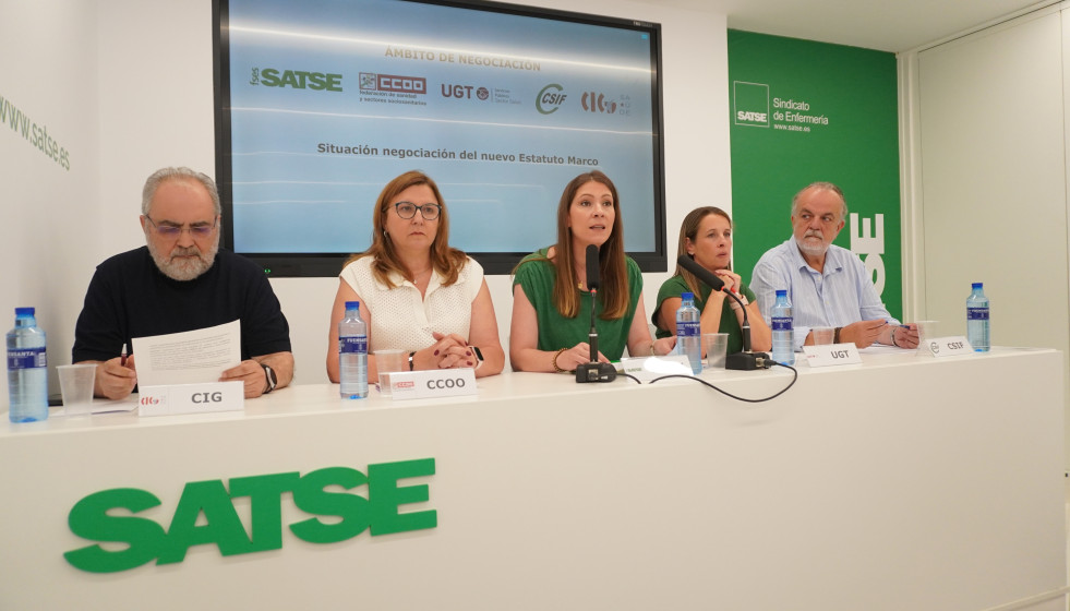 Representantes de sindicatos presentes en la Mesa del Ámbito de Negociación del Estatuto Marco.