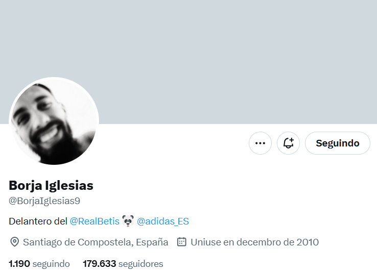 Perfil de Borja Iglesias en X sin referencia alguna al Celta