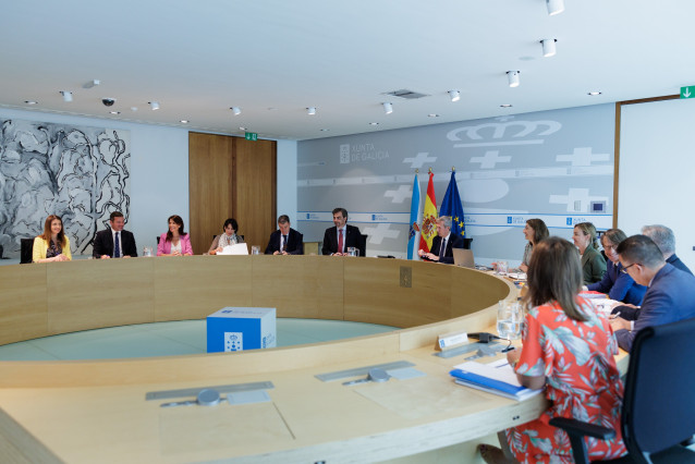 O titular do Executivo galego, Alfonso Rueda, preside a reunión do Consello da Xunta. Sala do Consello, 15/07/25.
