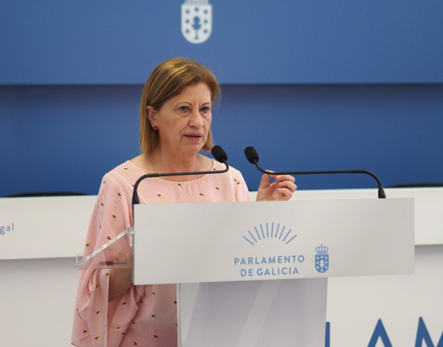 La viceportavoz parlamentaria del PSdeG, Elena Espinosa, en rueda de prensa