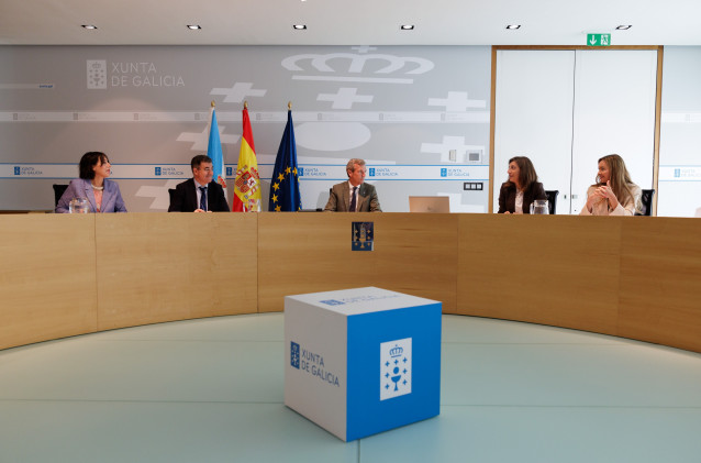 El presidente de la Xunta, Alfonso Rueda, preside la rueda de prensa del Consello