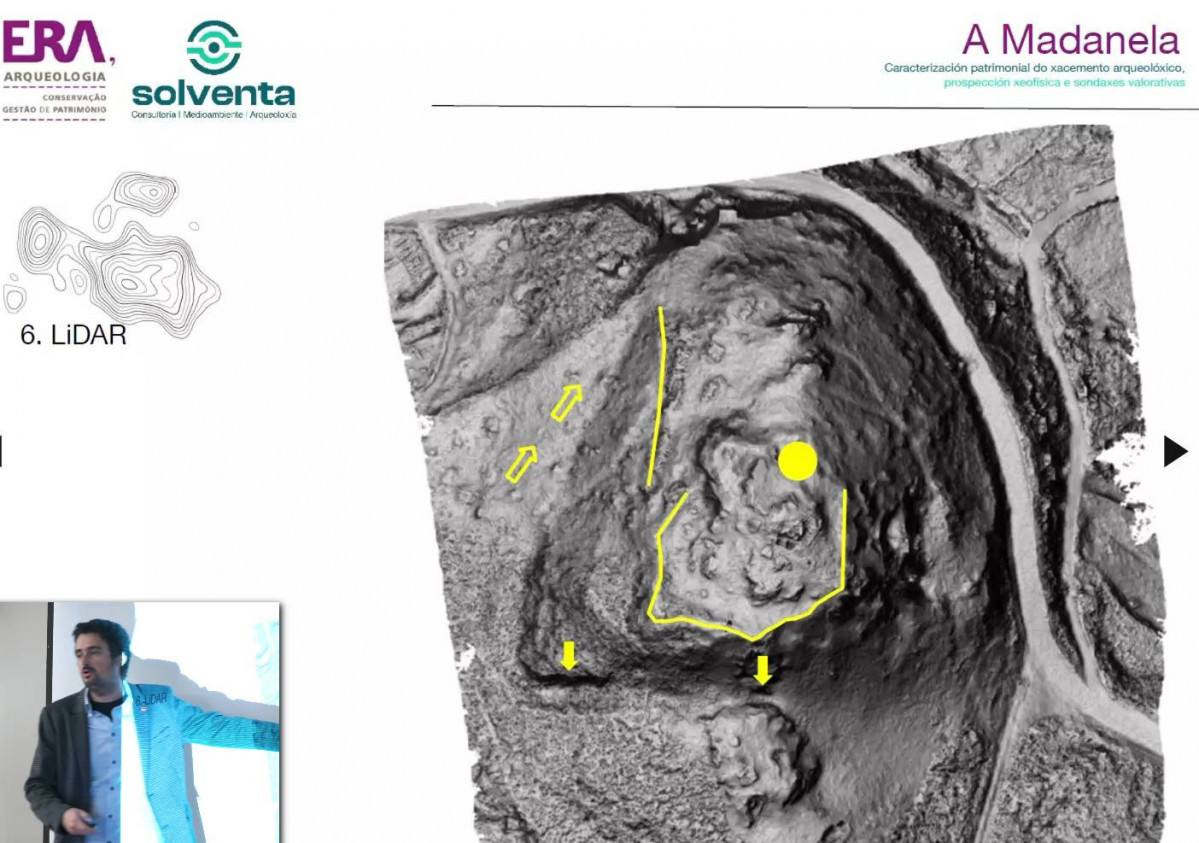 Martiu00f1o Xosu00e9 Vu00e1zquez Mato explicando como o Lidar confirmou a presencia dun recinto amurallado no Outeiro do Forte