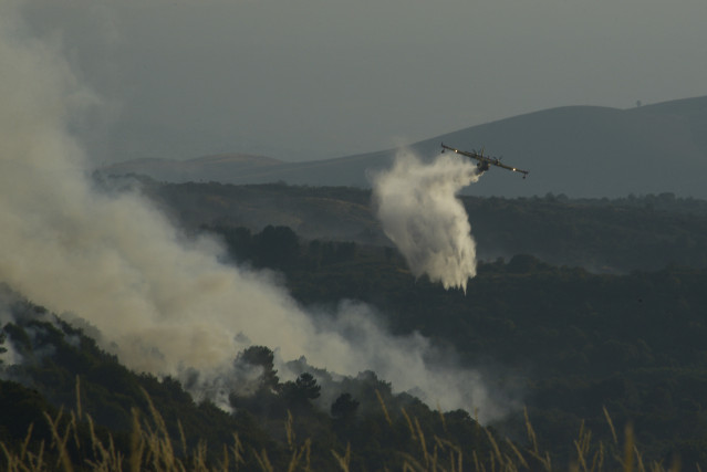 Medios aéreos de extinción en el incendio de Vilardevós (Ourense)