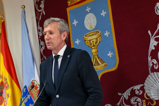 El presidente de la Xunta, Alfonso Rueda, en la comparecencia ante los medios tras la reunión semanal de su Ejecutivo.