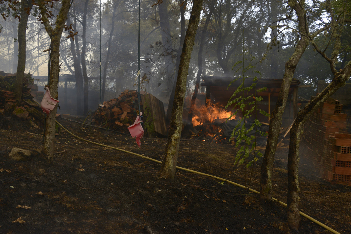 Jardín privado quemado durante el incendio, a 12 de agosto de 2025, en Seixalbo, Ourense, Galicia (España). La Xunta ha decretado el nivel 2 de emergencia a nivel provincial en Ourense por grandes i