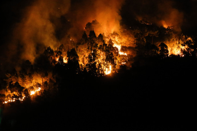 Llamas del fuego de Quiroga, a 20 de agosto de 2025, en Bendollo, Quiroga