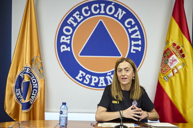 La directora general de Protección Civil y Emergencias, Virginia Barcones, informa a los medios del desarrollo del CECOD.