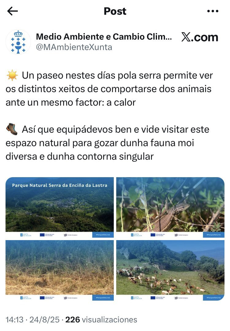 La Xunta anima a visitar la Serra da Enciña da Lastra en Twitter, le recuerdan que está ardiendo y borran el tuit