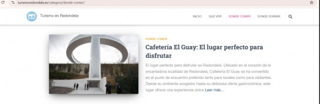 Captura de imagen de la web de turismo fraudulenta denunciada por el Ayuntamiento de Redondela (Pontevedra).