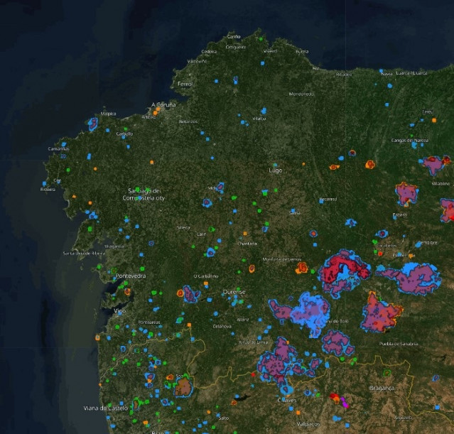 Imagen de los incendios forestales de julio y agosto de 2025, según el sistema de información EFFIS, del programa europeo Copernicus.