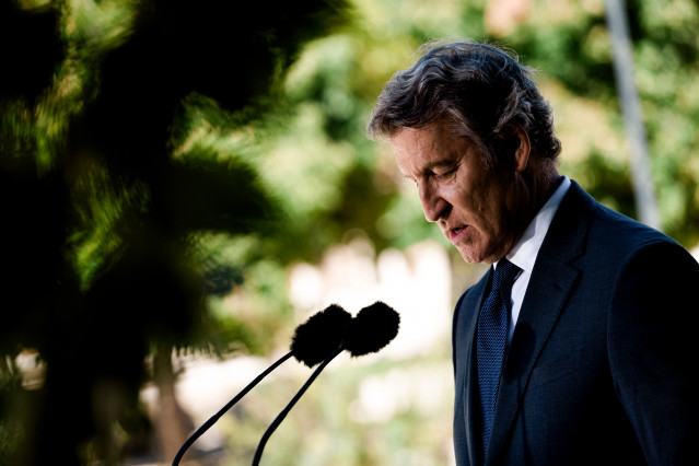 El presidente del Partido Popular, Alberto Núñez Feijóo, durante una rueda de prensa.