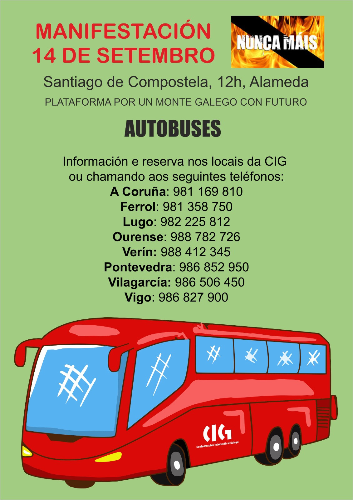 Autobuses organizados por CIG para la manifestaciu00f3n de Lumes Nunca Mu00e1is