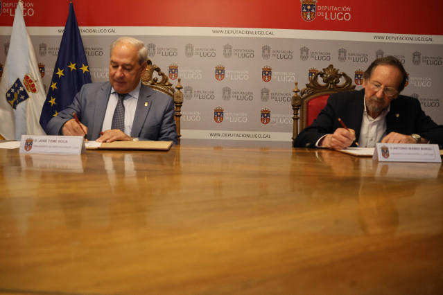 El presidente de la Diputación de Lugo, José Tomé, firma un convenio de colaboración con el presidente de Avifauna,  Antonio Ibáñez