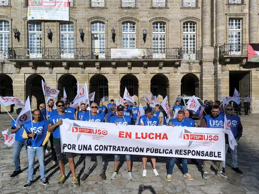 Una de las protestas de USO durante el conflicto con Segursystem en Santiago