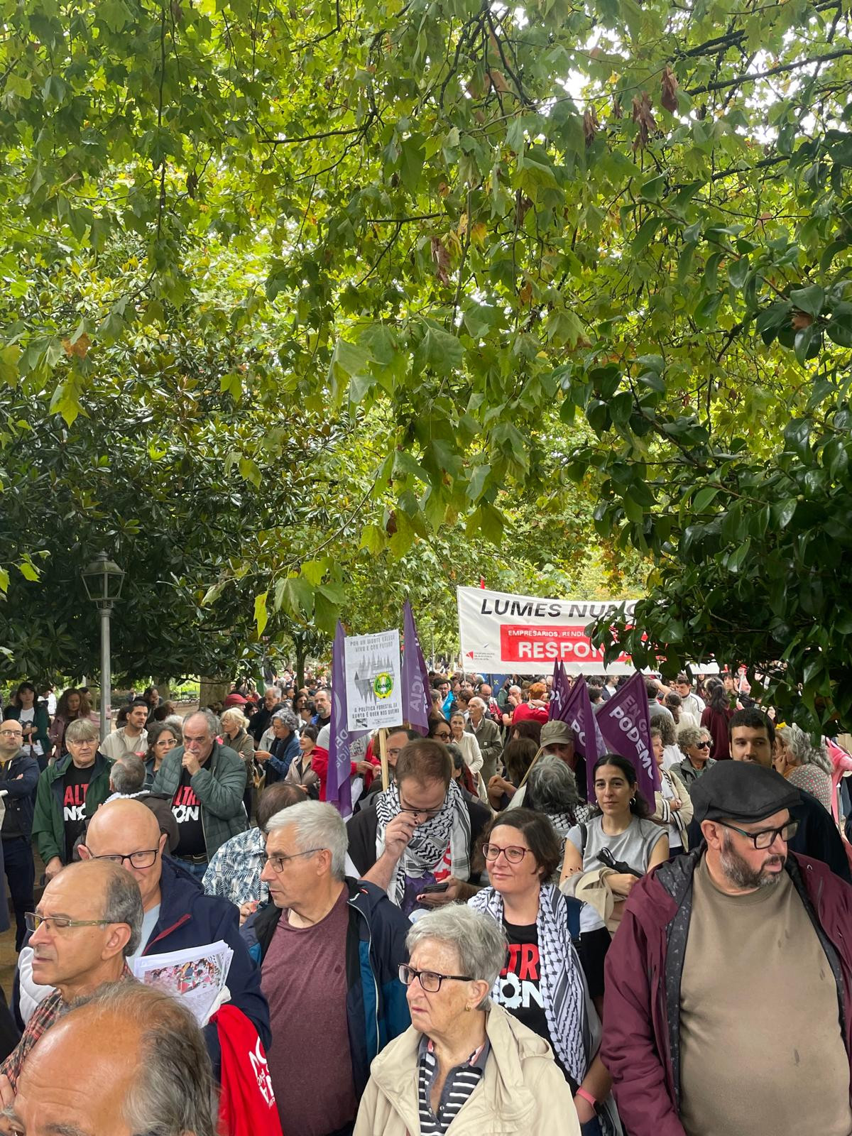 Inicio de la manifestaciu00f3n contra los incendios en Santiago de Compostela