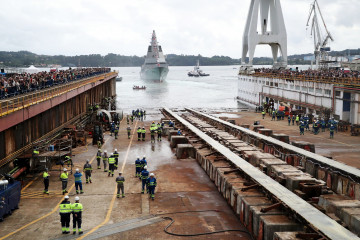 Ceremonia de la botadura de la fragata F-111, en el astillero de Navantia, a 11 de septiembre de 2025, en Ferrol, A Coruña, Galicia (España). Durante el acto, Doña Sofía amadrina la botadura de la