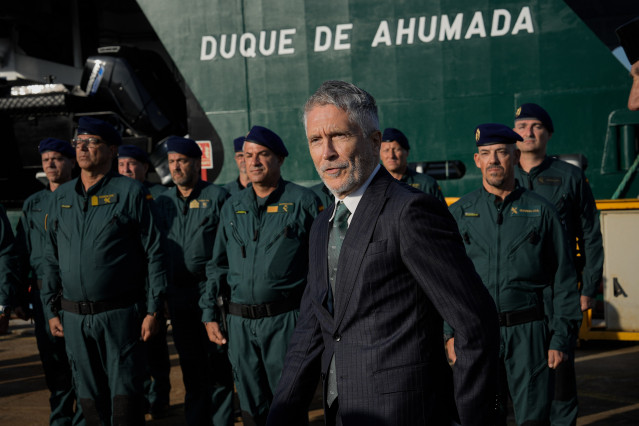 El ministro del Interior, Fernando Grande-Marlaska, durante la entrega del buque oceánico de la Guardia Civil 