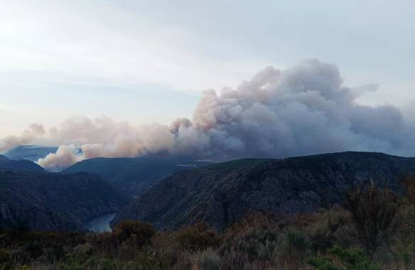 Fuego forestal en Pantu00f3n en una imagen de Incendios Galicia twitter
