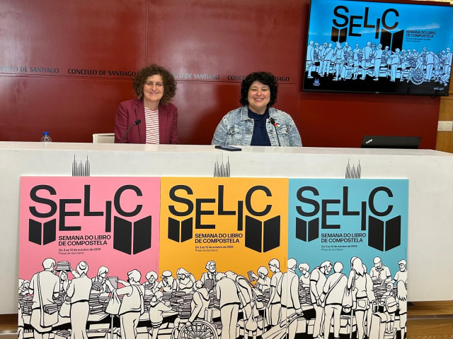 La alcaldesa de Santiago, Goretti Sanmartín, y la directora creativa de la Selic, Lorena Conde, presentan la iniciativa literaria. En Santiago de Compostela