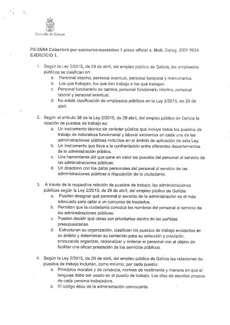 ¿Aprobarías la oposición a conserje en Cangas? 