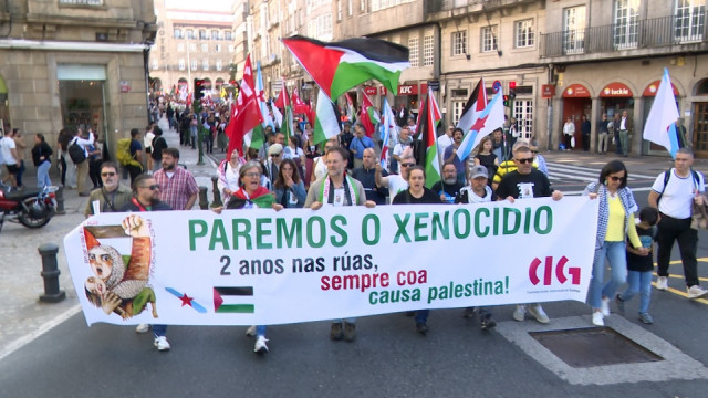 Movilización convocada en paralelo al paro matinal de la CIG en solidaridad con Palestina, a 15 de octubre de 2025.