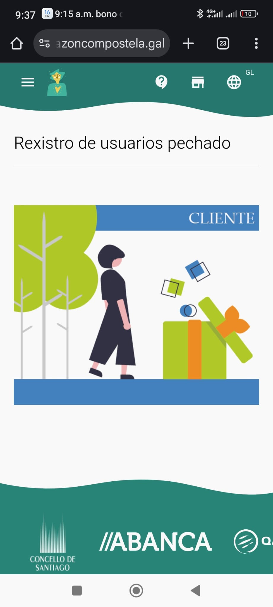 Captura de pantalla posterior a las 9 y media en la que se mostraba que el registro estaba ya cerrado